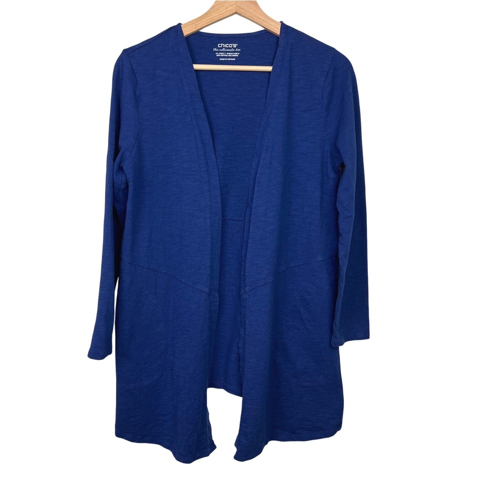 Chico's The Ultimate Tee Cardigan Women's Small (Chico's 0) Blue Open Front
